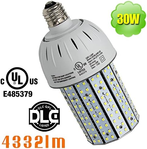 NUOGUAN 100W Metal Halide Retrofit 30W LED Corn Bulb 5000K Daylight 4332 Lumens AC100-277V Medium Base E26 Acorn Post Top Security Lamp 360 Degree Flood Light