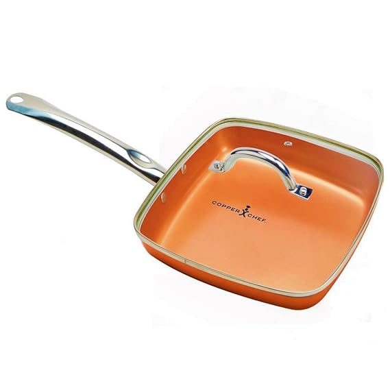 (9.5" Pan with Lid, Copper) Copper Chef 24cm Square Frying Pan With