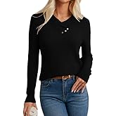 GRACE KARIN Sweaters for Women 2026, Fall Fashion Long Sleeve V Neck Collared Knitted Pullover Sweaters, Dressy Work Top