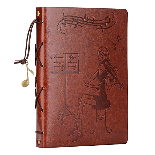 Scrapbook Photo Album,ZEEYUAN Photo Album"Violin Girl"Vintage Leather DIY Scrapbook Album Memory Book Wedding Guestbook,Present for Christmas Birthday Anniversary Gift for Girl Women (Brown, S)