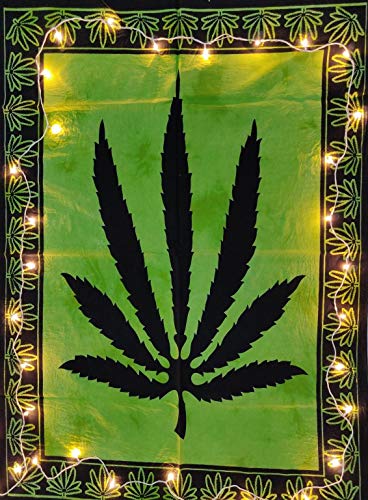 ICC Weed Tapestry Wall Hanging Marijuana leaf Poster Cannabis leaf Hippie Decor Pot Flag Dorm Collage Color Me Bohemian psychedelic Small Hippie Rasta Ganja Tapestries 30 x 40 inches Green