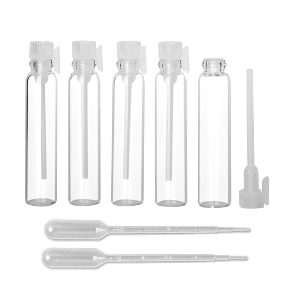 Enslz 100Pcs Mini Sample Cute Glass Travel Oil Perfume Bottle with Drop& Vials Empty Sample Bottle for Essential Oils Aromatherapy… (2ml)