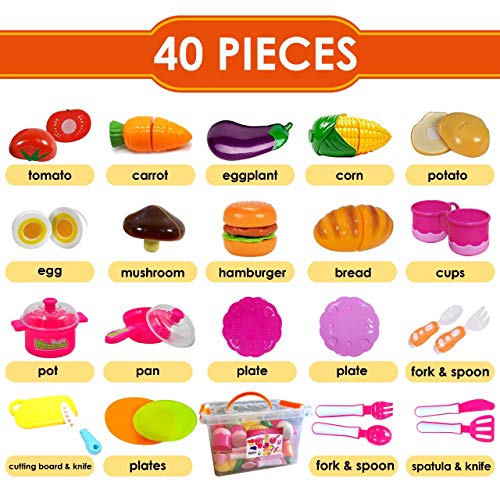 FUNERICA Pretend Play Food Set with Dishes, Cookware, Cuttable