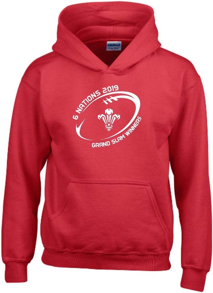 Ball Design Wales Rugby Six Nations 2019 Grand SLAM Winners Hoodie Kids Red