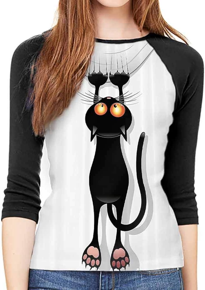 QIAOQIAOLO Funky Decor Women's Blouse 3/4 Sleeve Breathable Slim-fit Teens