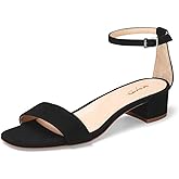 XYD Women Open Toe Low Heel Chunky Block Sandals Buckled Ankle Strap Pumps Shoes for Wedding Dress Evening