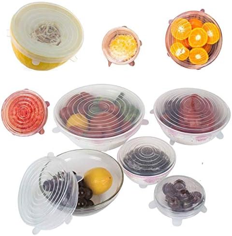 Aprillia® Silicone Stretchable and Flexible Lid Covers for Fresh Fruits and Vegetables, Bowls, Dishes, Plates, Cans, Jars, Glassware and Mugs (Free Size - Multicolour) - Set of 6
