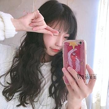 Amazon Com 2018 Air Bangs Long Curly Hair Wig Women Girls Female