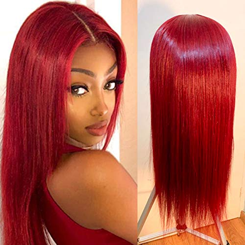 MSCOCO Hair Brazilian Straight Hair Wigs with Baby Hair for Black Women Red Color 13x6 Lace Front Wigs Human Hair Pre Plucked 150% Density Colored Wigs for Black Women (24 inch) - Thumbnail 7