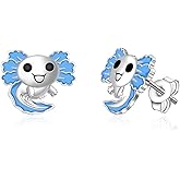 Blue Axolotl Stud Earrings for Women - 925 Sterling Silver Cute Axolotl Earrings Hypoallergenic Mexican Animal Jewelry Gifts for Daughter