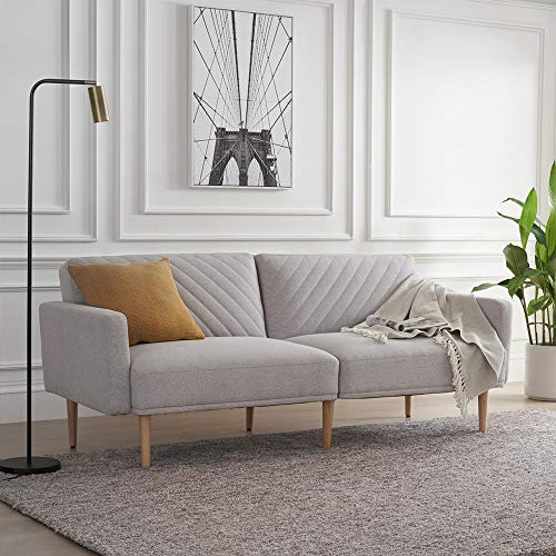 Mopio Chloe Convertible Futon Couch Bed, Fabric Tufted Modern Sofa Sleeper with Tapered Wood Legs, 69" W, Perfect Suit for Your Living Room, Light Gray - Thumbnail 7