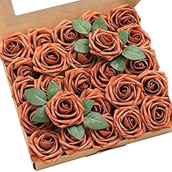 Ling's Moment Artificial Flowers Burnt Orange Roses