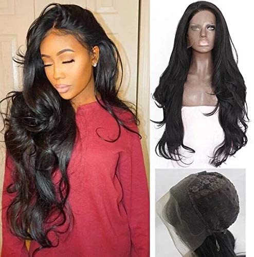 Xiweiya Black Lace Front Wig - Long Body Wave Dark Brown, Heat Resistant, Natural Hairline, Middle Parting, 24inch