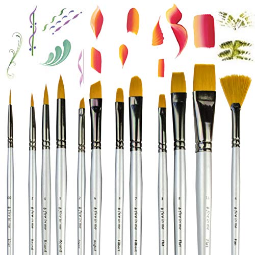 Art Paint Brushes for Acrylic Painting Watercolor Oil Gouache - Body and Face Paint Brushes. Best Professional Art Supplies Painting Brush Set of 12 pcs for Adults and Kids