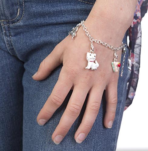 Felix and Wise White Cat &amp; Characters Charm Bracelet Gift Set for Girls with Extra Charms in Pouch