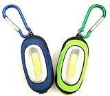 【2 Pack】Elecrainbow Magnetic Pocket Key Chain Flashlight/ COB Super Brightness with Carabiner, Blue & Green