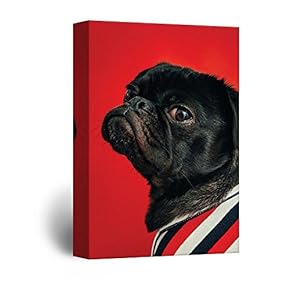 Canvas Wall Art - A Black Pug Dog on Red Background - Giclee Print Gallery Wrap Modern Home Art Ready to Hang - 12x18 inches
