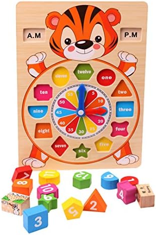 Ccassie Wooden Cute Cartoon Sorting Toy Clock Puzzle Teaching and Counting Time Clocks Number Puzzle Learning Toy Birthday Gift Present