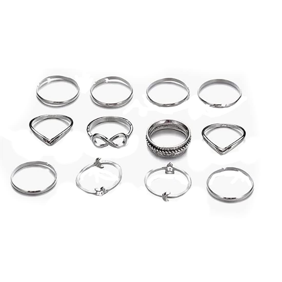 Prosy Boho Crystal Crescent Moon Wave Knuckle Rings Set Silver Lucky 8 Finger Joint Stackable Ring for Women and Girls (Silver 1)