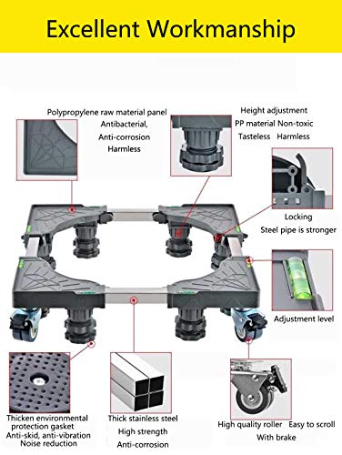 Universal Mobile Base Fridge Stand with 4 Double Wheels 8 Strong Feet Multi-Functional Adjustable Base for Adjustable Dryer, Washing Machine and Refrigerator (4 Double Wheels 8 Strong Feet)