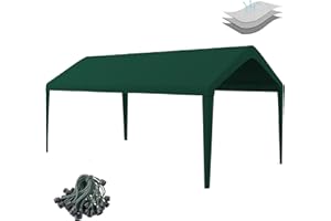 BIRODEKO Carport Replacement Canopy Cover 12'x20' for Tent Top Garage Shelter Cover with Ball Bungees, 800D Oxford Carport Replacement Cover Waterproof & UV Protection, Not Included Frame(Deep Green)