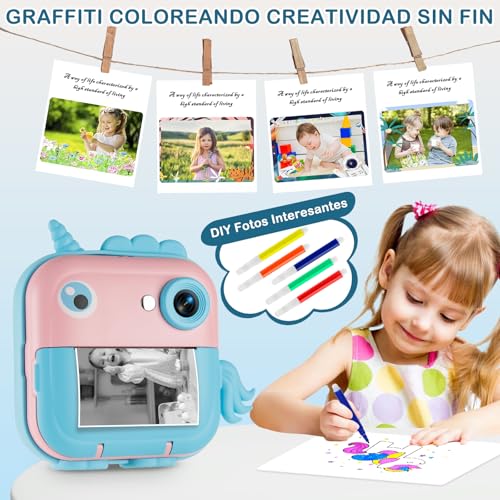 Camara para Niños, 48MP HD Cámara de Impresión Instantánea con Tarjetas de 32G y 5 Rollos de Papel Térmico, Camara Fotos Infantil Instantanea para Niños de 3 a 12 Años, Regalo de Cumpleaños, Navidad