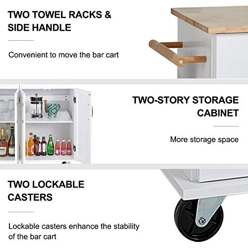 QCen Kitchen Island on Wheels with Large Storage and Drawers