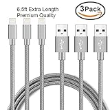 LTI-DIRECT 3 Pack Certified iPhone iPod iPad Charger Cable 8 Pin Nylon Braided Sync Charger Data Transfer For iPhone 7 7S Plus SE 6 6S Plus 5S 5C 5 iPod 5 7 iPad Pro Air Mini ( 6.5FT GRAY)