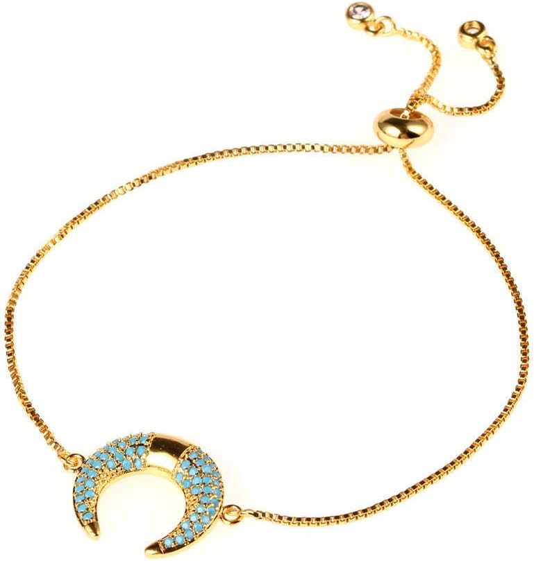 wangzz New Bracelet New Crescent Bracelet Fashion Wind Micro-Set Blue Diamond Horns Moon Gold Fine