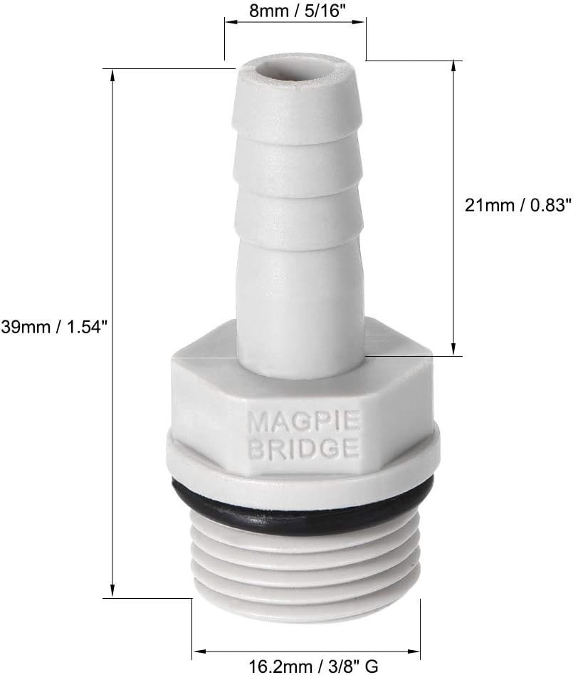 sourcing map PVC Barb Hose Fitting Connector Adapter 8mm or 5/16" Barbed x 3/8" G Male Pipe 6pcs, Grey, 5/16" x G3/8 - Image 3