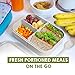 Bento Box Lunch Container, 3 Compartment Food Box for Meal Prepping, Reusable Meal Prep Container with Spoon & Grey Lid, Food Prep Lunchbox for Kids & Adults, Divided Food Storage Container with Lid