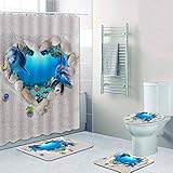 Shower Curtains with Bath rugs Non-slip Soft Toilet Lid Cover for Bathroom ,Waterproof Home Tub Curtains Sets with Memory Foa