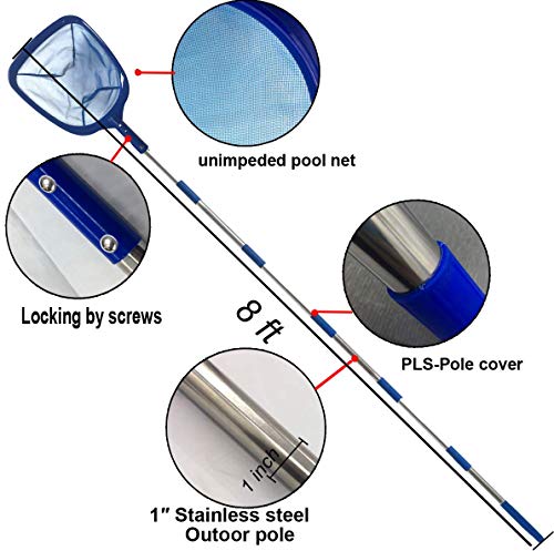 FLY HAWK Swimming Pool Leaf Skimmer Net, 10 Ft Fine Mesh Netting with Heavy Duty Connecting Stainless Steel Pole for Fast Cleaning Spas & Ponds Debris