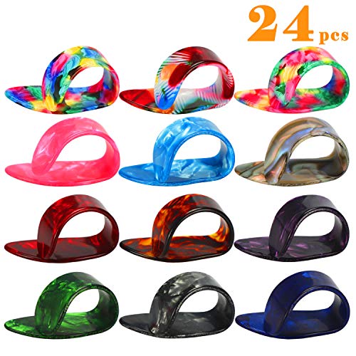 24 Pieces Random Color Thumb Picks Finger Picks, Medium, Flat Thumbpicks, Celluloid Guitar Thumb Finger Picks