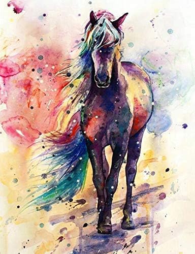 5D DIY Full Drill Diamond Painting by Number Kits, Asylove Round Crystal Rhinestone Embroidery Cross Stitch - Colorful Horse, Home Wall Decor Living Room 12X16 inches