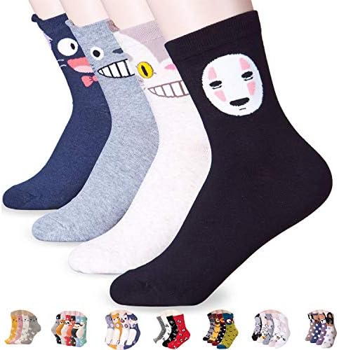 Womens Cat Socks - Crazy Animal Dog Owl Art Animation Character, Cute Casual Funny Cotton Crew Gift Lover