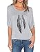 Haola Womens Funny Printed Feather Graphic T Shirts Loose Tops Juniors Tees Grey M