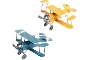 TOYANDONA Toy Airplane 2pcs Vintage Metal Planes Model Iron Retro Glider Biplane Pendant Model Airplane Kids Toy Home Office Decor ( Blue and Yellow ) Iron Metal Plane