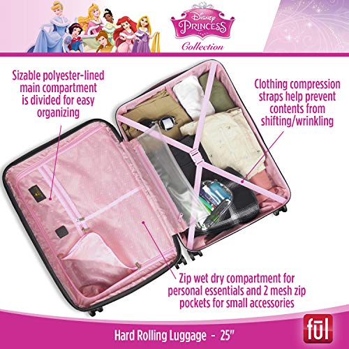 ful Disney Princess Badges Rolling Suitcase, Hardside Travel Luggage