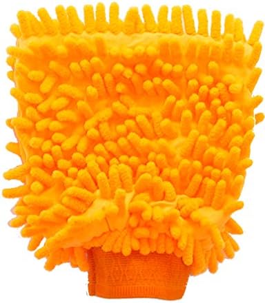Chenille Wash &amp; Dust Microfiber Mitt - Easy Clean - Non-Scratch - Perfect for Car, Home, Electronics, Windows (Orange)