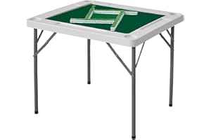 Barlezy 35" Square Mahjong Table, Folding Mahjong Table, 4 Cup Holders & 4 Chip Trays, 4-Player Card Game Table, Metal Legs, 