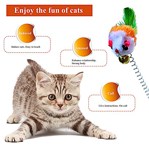 Retractable Cat Toys, 1 Pieces funny cat stick Including Cat Teaser Wand Interactive Feather Toy Fluffy Mouse Balls Catnip for Cats Kitten