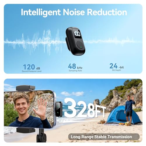 occiam Mini Lavalier Microphone for iPhone & Android Wireless Microphone Noise Reduction Magnetic Mini Lapel Mic with 54H Charging Case for YouTube Podcast Tiktok Vlogging Video Recording Black