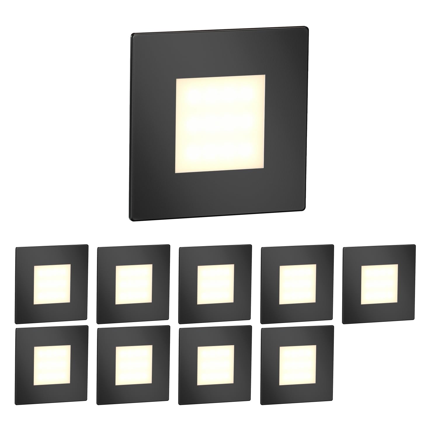 ledscom.de 10 LED Staircase Light/recessed wall Light FEX for Indoors and Outdoors, Angular, Black, 85 x 85mm, Warm White