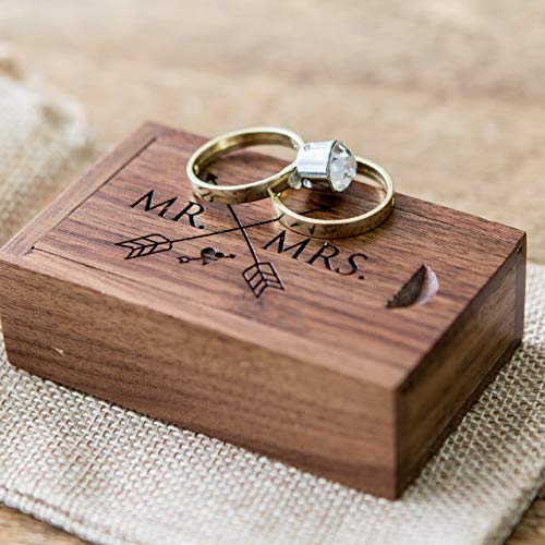 MUUJEE Mr & Mrs Ring Box - Small Ring Bearer Box, Engagement Proposal Wedding Ring Box