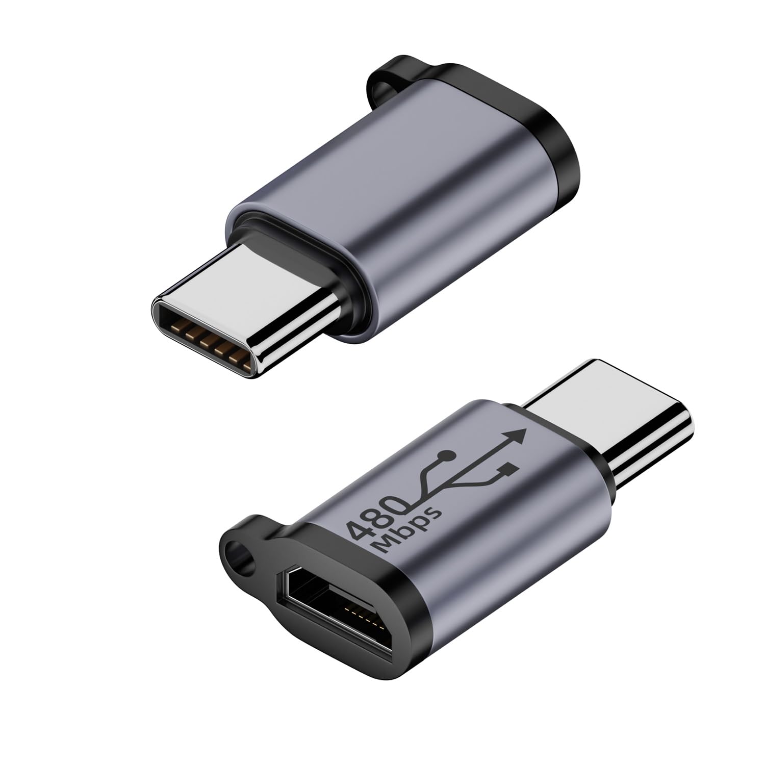 QIANRENON USB C Male to Micro USB Female Adapter USB C Plug to Micro USB Jack Data Connector,support 18W 9V/2A Charge, Al alloy/Hanging hole, Charging or Data Transfer for Type C Device, 2Pcs