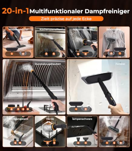 20-in-1 Steam Cleaner Handheld Device【100% Cooler & Battery-Free Handle - Latest NH Laboratory Technology】【99.99% Germ Reduction - SPJ Top Technology】Steam Cleaner for Everything, Steam Cleaner for