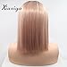Xiweiya Mermaid Synthetic Rose Gold Straight Cut Bob Lace Front Wigs with Dark Root Middle Part Short Pink Bob Short Soft Wig Heat Resistant Fiber Hair Replacement Wig Women Drag Queen Makeup 14 inch