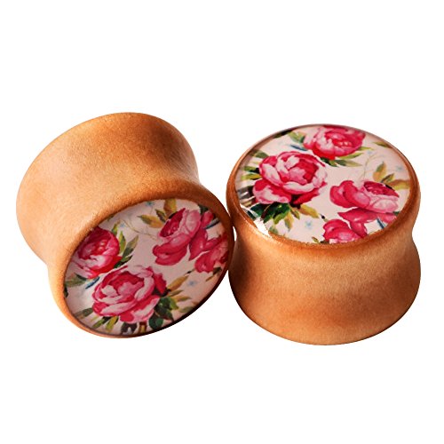 Longbeauty 4 Pair Organic Vintage Hand Made Wood Double Flared Saddle Tunnel Ear Plugs Expander Gauges 8MM