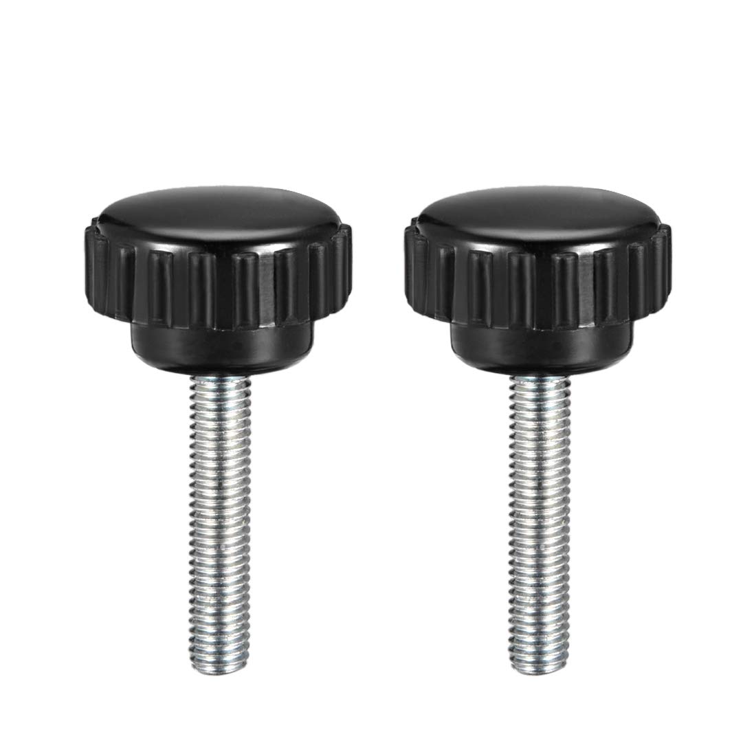 sourcing map 2pcs Knurled Clamping Knobs M5 x 25mm Metric Zinc Plated Carbon Steel Male Thread Thumb Screw on Type 21mm Plastic Round Head Threaded Hand Bolt Stud Knobs Black
